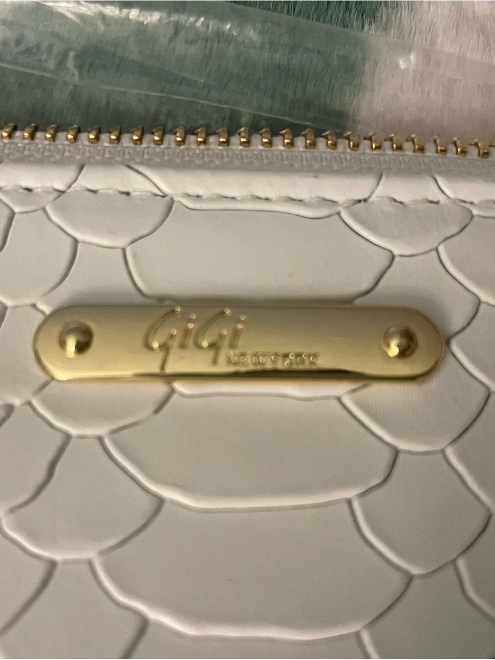 GiGi New York White Embossed Snake-Texture Large Clutch